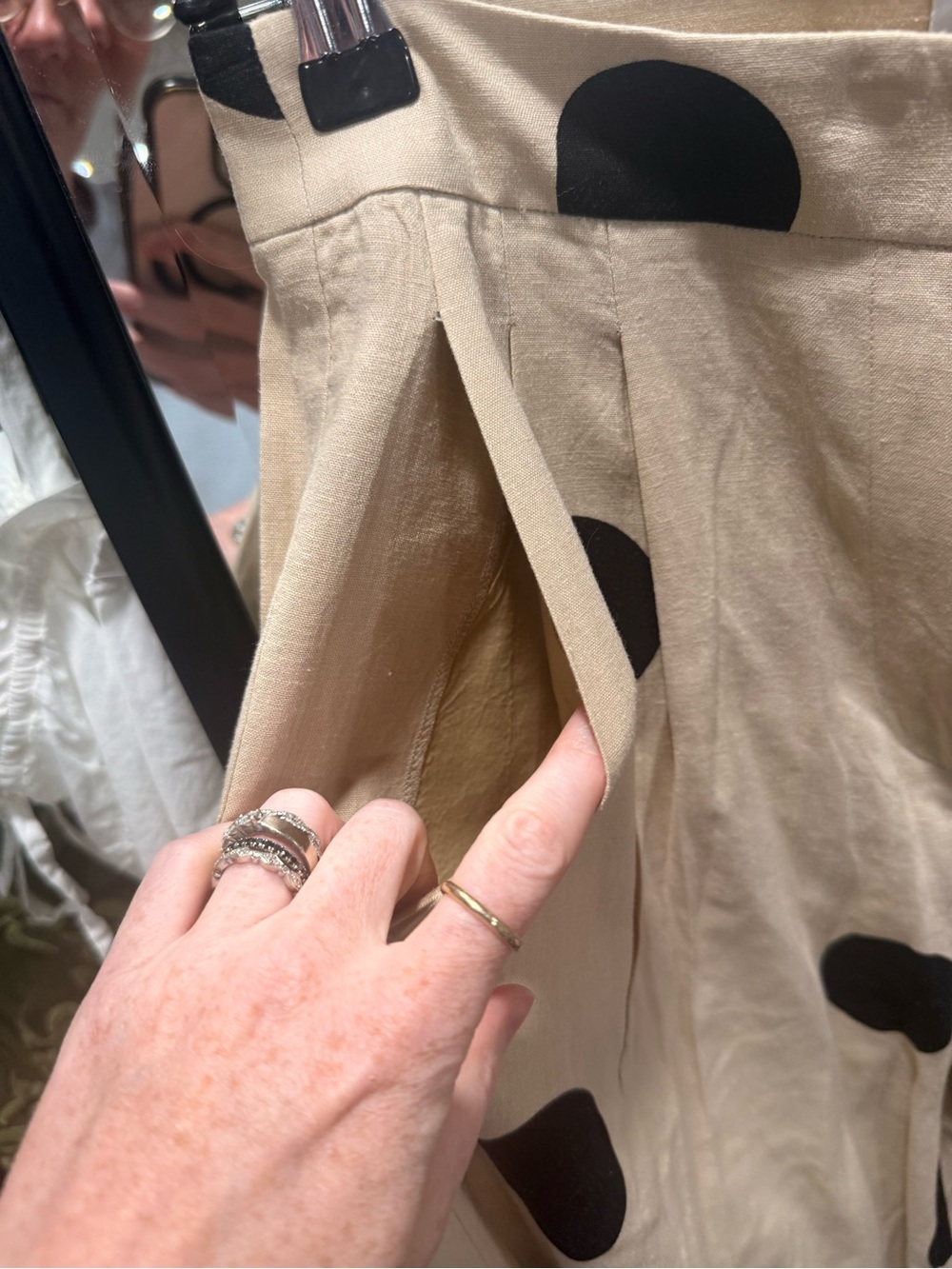 Tanya Taylor Beige Wide-Leg Pants with Black Polka Dots - Picture 7 of 9